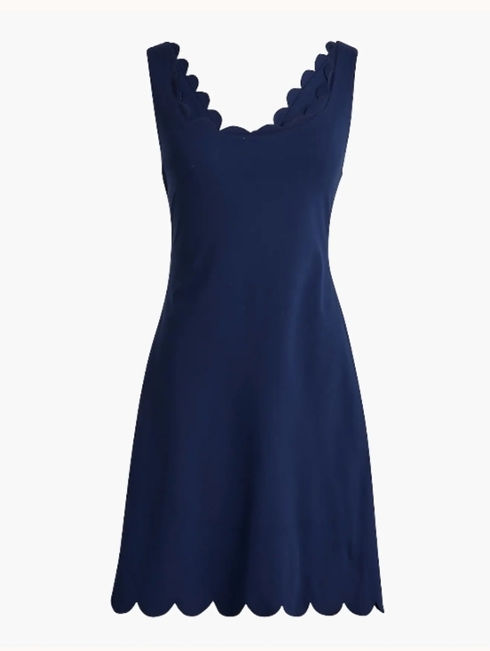J. Crew Dresses & Skirts - J.Crew Scalloped Hem Mini Dress W/Shorts Size Large Navy Coastal Nautical
